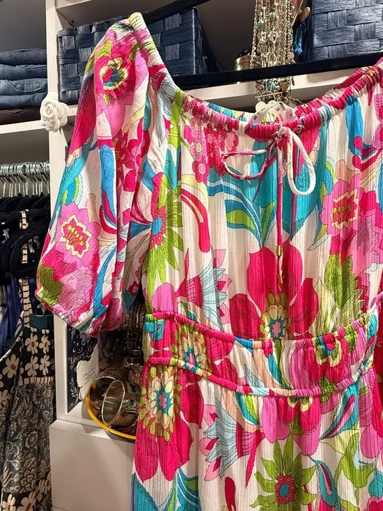 Trina Turk Floral Dress - Boho Off-Shoulder - Picture 5 of 7